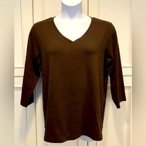 CHICO’S True Color Tee, chocolate brown, 3/4 sleeve, Katarina, size 3 (XL), NEW!